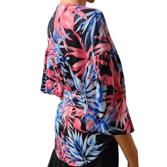Say What? Floral Wrap Blouse - Pink and Blue - Picture 6 of 9